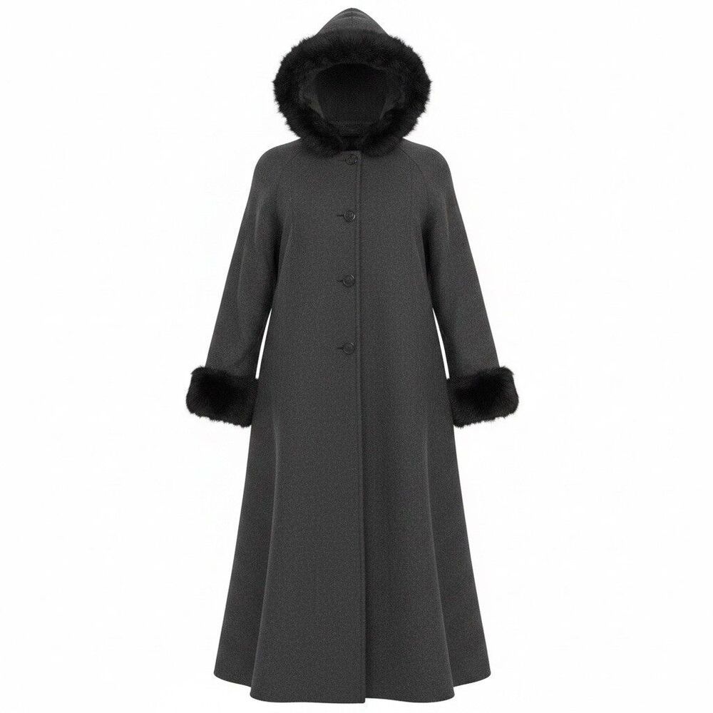 Vintage JP 1893 Womens Hooded Coat Gray Size 18W Coat Long Wool Fur Trim